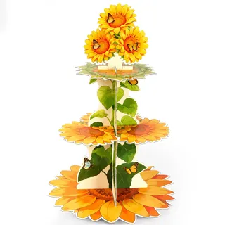 Xioabre Sonnenblumen Tortenständer aus Karton, 3 Stöckiger Sonnenblumen Cupcake Ständer, Dessert Turm Halter Muffinständer für Gartenparty Deko, Nachmittagstee, Hochzeit, Geburtstag, Weihnachten