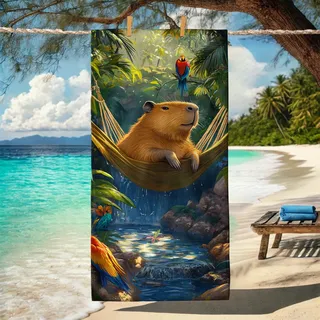 Capybara tropische Hängematte, Strandtuch, lebendiges Dschungelparadies, Mikrofaser, schnell trocknend, leicht, wasserabsorbierend, sandfrei, Badetuch, Entspannung, Pool, Picknick, Essentials, 157 x