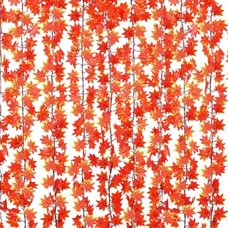 Gleemix 12 Stück Herbstgirlande Künstliche Ahornblatt Rebe, 90Ft Herbst Blätter Girlande Hängende Pflanze, Herbstdeko für Garten Hotel Hochzeit Party, Herbstblätter Reben für Thanksgiving Holloween