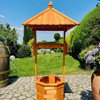 DARLUX Garten-Deko-Achteck-Brunnen Holz Brunnen Braun Höhe 130 cm Gartenbrunnen Zierbrunnen Gartenmdeko imprägniert Holzbrunnen