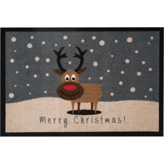 Fußmatte »Christmas Reindeer«, rechteckig, In- & Outdoor, Rutschfest, Weihnachten, Waschbar, Wetterfest, Flur, 18462328-15 grau 7 mm