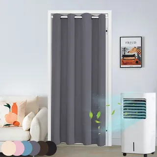 Türvorhang Blickdicht Thermo Ösen Vorhang Kälteschutz Gardine Raumteiler-Vorhänge für Wohnzimmer Kinderzimmer, Grau, B86xH203cm - Grau