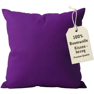wollyflaushi Kissenbezug 50x50 cm Lila 100% Baumwolle Premium Bezug | Kissenhülle mit verdeckter Reißverschluss, Atmungsaktiv, Waschbar, Kopfkissenbezug für Kopfkissen, Sofakissen, Zierkissen