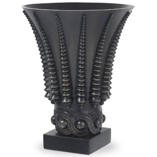 Casa Padrino Luxus Deko Vase Bronzefarben / Schwarz Ø 22 x H. 28 cm - Runde Messing Blumenvase mit Granitsockel - Luxus Qualität