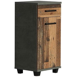 FORTE Veris Kommode mit 1 Tür und 1 Schublade, Holzwerkstoff, Betonoptik Dunkelgrau / Old – Wood Vintage, 16,1 x 90,8 x 40,2 cm