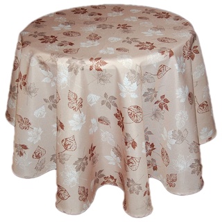 Runde Tischdecke Pflegeleicht Beige Polyester Tafeltuch Motivdruck Blätter Braun Blätterdecke Herbst (Tischtuch rund 150 cm)