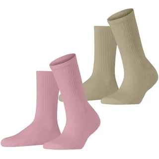 ESPRIT Damen Socken Basic Tennis Multipack W So Baumwolle einfarbig 2 Paar, Mehrfarbig Beige Pink 0100, 39-42 - 39-42