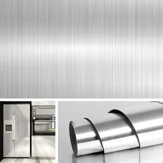 Livelynine Klebefolie Edelstahl Gebürstet Küchenfolie Selbstklebend Klebefolie Küche Folie Tapete Silber Metallfolie für Küche Kühlschrank Geschirrspüler Schränke Spritzschutz Dekorfolie 40CMX2M