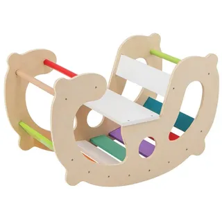 COSTWAY Klettergerüst, 2 in 1 Kletterbogen Schaukelpferd, Holz beige