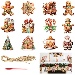 24 Stücke Weihnachten Baumschmuck Papier Anhänger Lebkuchenmann & Tannenbaum Muster, DIY Weihnachtsdeko für Festliche Bastelprojekte, 10cm Größe Weihnachtsbaum Ornamente