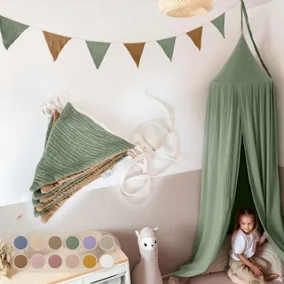 LILIMAUS Wimpelkette Stoff [in 12 Farben] Wimpelkette Kinderzimmer - 100% Baumwolle Handmade Girlande Stoff - Wimpelkette Musselin - Hausbett Deko Mädchen & Jungen - Girlande für Babyzimmer