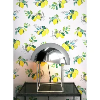 Newroom Vliestapete Amarena Tapete Mustertapete Zitronen,Blätter,Blumen, Weiß Tapete Landhaus Zitronen - Mustertapete Zitronentapete Gelb Grün Modern Blätter Blumen für Küche Wohnzimmer Schlafzimmer, Zitronentapete gelb