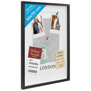 PHOTOLINI Bilderrahmen 3D-Objektrahmen zum Befüllen mit Passepartout und Glasscheibe, für 1 Bilder (1 Einzelrahmen), Rahmen 50x70 cm für Objekte bis 1,5 cm Tiefe zum Basteln & Verschenken schwarz 50 cm x 70 cm