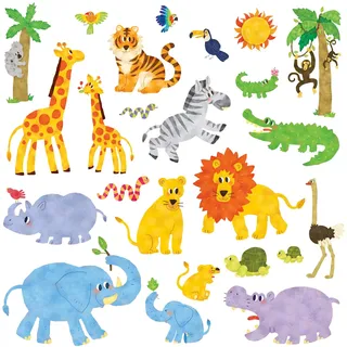 DECOWALL DW-1513N Dschungeltiere Dschungel Tiere Wandtattoo Wandsticker Wandaufkleber Wanddeko für Wohnzimmer Schlafzimmer Kinderzimmer