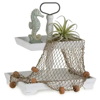 Hanobe Deko Tablett Etagere Holz: Weiß Gewaschen Holztablett Groß Rechteckig mit 2 Etagen Bauernhaus Dekotablett - Vintage Shabby Serviertabletts für Home Küche Kaffeeecke