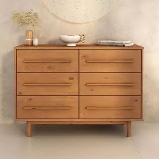 IDIMEX Kommode TECCA mit 6 Schubladen, Eiche Farben – Schubladenschrank aus massivem Kiefernholz, Lange Holzgriffe, Stauraum für Schlafzimmer Wohnzimmer Flur, skandinavisches Design