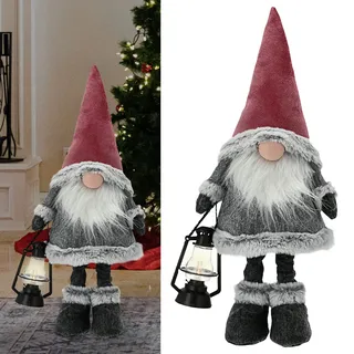 Cepewa Wichtel Wichtelmann Mädchen mit Laterne | H40cm zum Aufstellen Metall Polyester batteriebetrieben | Weihnachtswichtel Zwerg Weihnachtsdeko (1 x Wichtel Laterne 40cm)