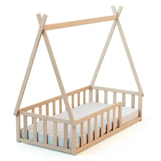 WEBABY - Bodenbett Babybett Holz 70 x 140 cm Buche Natur | Gitterbett mit Lattenrost inklusive | Schlafkomfort | Autonomie | MassivHolz | Cabane - Naturbelassen