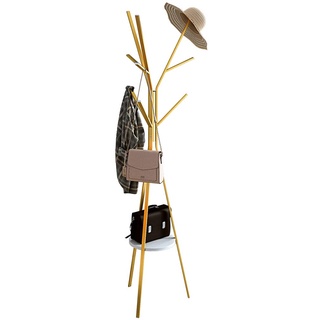 IOTXY Bodenständig Flur Kleiderständer Baum - Gold 180cm hoher Kleiderbügel mit Ablage und 9 Haken für Handtaschen-Jacken-Schal-Halter, Freestanding Metal Coat Rack Tree, Gold
