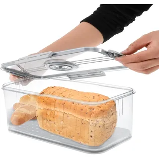 Toaboa Brotaufbewahrung PET Toastbrot Aufbewahrungsbox mit Zeiterfassungszifferblatt Versiegelung Konservierung Brotkorb mit Deckel Luftventil Transparente Brotbox für Brot, Obst, Gemüse (Grau, L)