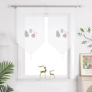 Joyswahl Scheibengardine mit Weihnachten Muster Bistrogardinen mit Quaste Panneaux Transparent Kurzstore mit Tunnelzug Weiß BxH 40x60cm Weiß 1 Stück