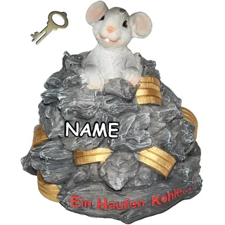 Spardose - ein Haufen Kohle ... - mit Schlüssel + Name - stabile Sparbüchse aus Kunstharz - Mäuse Geld Sparschwein Kohle Käse Geldhaufen Gold - Spardosen ..