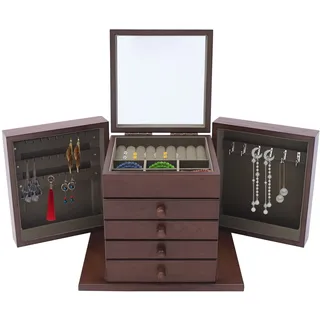 chennnls 5 Schicht Holz Große Retro Schmuckkasten,Holz Schmuckkasten Vintage Schmuck Organizer, Geschenkidee, Schmuckbox mit Schublade, Schmuckbox mit 5 Schubladen