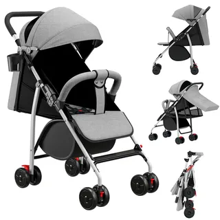 Kinderwagen für Babys, Kinderwagen mit Sonnenschirm, faltbarer Kinderwagen mit Baumwollpads und Moskitonetzen (Grau, 97 x 72 x 47 cm)