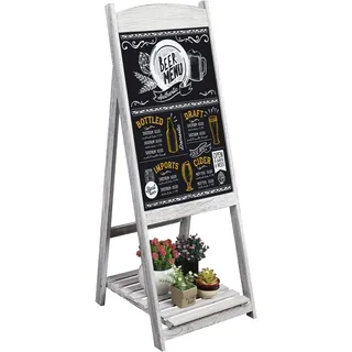 UNHO Kundenstopper Holz, magnetische Aufsteller Kreidetafel Gehwegaufsteller, Werbetafel mit Blumenregal für Kaffee Bar Restaurant Hotel Buchhandlung, 110×40CM