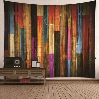 KnSam Wandteppich, Tapisserie Wandbehang Wohnzimmer Heimdekorationen Aus Polyester Mehrfarbige Vintage Holzmaserung Bunt 240X220Cm Wandteppiche