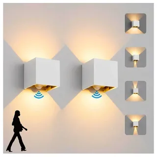 PRIISF Außen-Wandleuchte Cube Würfel LED Wandlampe Up Down Wandstrahler Gartenleuchte Flurlampe, Verstellbarer, IP65 Wasserdicht, mit Bewegungsmelder, Modern Wandbeleuchtung Innen Aussenwandleuchte Strahler Licht