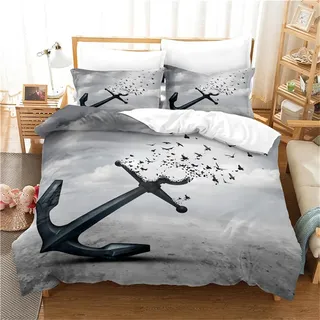 Rodths Bettwäsche 155x220 Anker Ozean Maritim Bettbezug 155 x 220 2er Set, Weiche Microfaser Sommerbettwäsche mit ReißVerschluss, 1 Kissenbezug 80x80 cm, Bügelfreie Weich Bettdeckenbezug