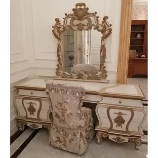 Xlmoebel Schminktisch Luxuriöser Barock-Rokoko Schminktisch mit Spiegel und Stauraum (Schminktisch mit Spiegel, Schminktisch + Spiegel), Hergestellt in Europa weiß
