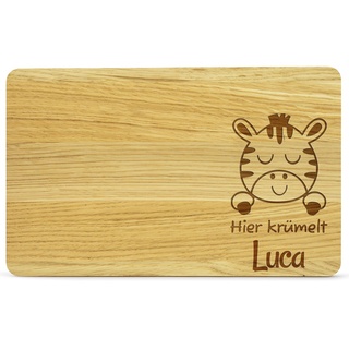 Little Wood das Frühstücksbrettchen aus Holz mit Gravur für Kinder - Personalisiertes Frühstücksbrettchen mit Namen und Tieren (Eichenholz)