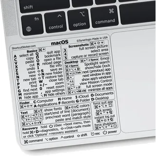 SYNERLOGIC Mac OS Keyboard Shortcuts Sticker | No-Residue Laminated Vinyl Cheatsheet MacBook Keyboard Sticker 83 x 83 mm (Clear/Black)