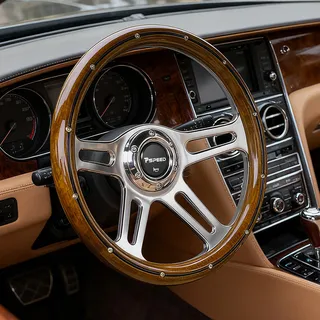 Universal-Lenkrad aus Mahagoni-Holz, 35,6 cm, 6 Bolzen, schwarzes Aluminium, 3 Speichen, Vintage-Holzmaserung, Lenkrad mit Hupenknopf für Rennen/Rallye