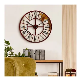 K&L Wall Art Wanduhr Große Vintage Uhr Edelrost Optik HDF Wanduhr Landhaus Stil Shabby Chic (Leise Wohnzimmer Wanduhren ohne Tick-Geräusche) braun 50 cm