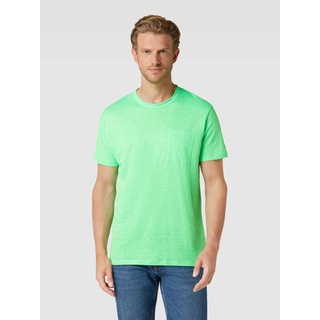 T-Shirt aus Leinen mit Brusttasche Modell 'ECSTASEA', Neon Gruen, L