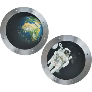 alles-meine.de GmbH 2 TLG. XL Set: Wandtattoo/Sticker - Bullauge - Fenster im Raumschiff Weltraum Astronaut Raumfahrt - Wandsticker Aufkleber Flugzeug Wandaufkleber Badezimmer ..
