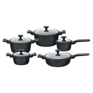 EDENBERG Schwarze Töpfe INDUKTION GLASDECKEL Kochtopf Topfset Keramik und Pfanne ,Kupfer , EB-5657 Töpfe beschichtet, Kochtopf Set| Kochgeschirr Set - Schwarz
