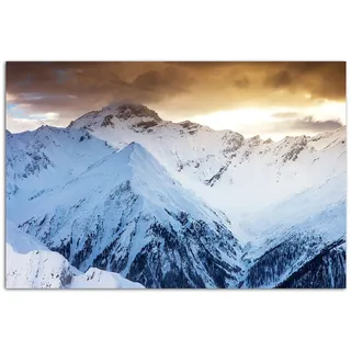 120x80 cm - Schneebedeckte Berge bei Sonnenaufgang oder Sonnenuntergang! Schöne Berglandschaft im Winter. - Bild auf Keilrahmen modern stilvoll - Bilder und Dekoration