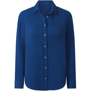 ESMARA® Damen Musselin-Bluse, mit Kentkragen (Blau, 38)