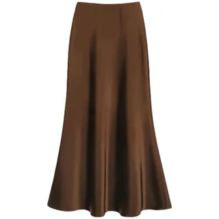 WINDEHAO Damen Satin-Rock mit hoher Taille, elastischer Seidensatin-Rock mit hoher Taille, eleganter Party-Hochzeitsrock, ausgestellter A-Linien-Maxirock (Braun, 3XL) - 3XL