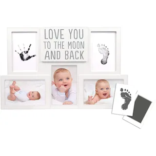 Pearhead Love You to the Moon and Back Collage Baby Frame, Gender-Neutral Baby Nursery Décor for New and Expecting Parents, Baby Keepsake Frame, White - Love You to the Moon Frame
