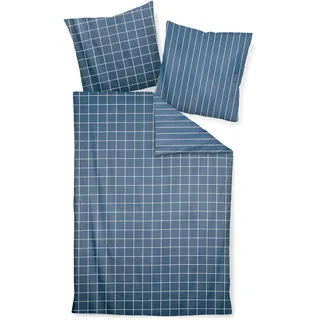 JANINE modernclassic 39025 gestreift/kariert Baumwolle Blau 155 x 200 cm + 2 x 80 x 80 cm
