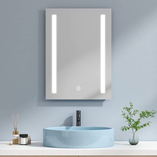 EMKE Badezimmerspiegel, LED, 50 x 70 cm, mit Touch-Schalter, Anti-Beschlag, kaltweißes Licht, Wandspiegel