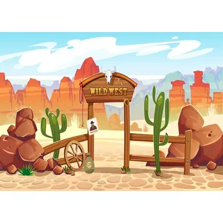 BELECO 2.1x1.5m Stoff Cartoon Wild West Wüste Hintergrund Western Cowboys Steckbrief Poster Arizona Grand Canyon Wüste Kaktus Blauer Himmel Western Party Deko