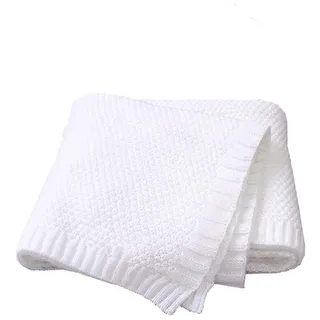Strickdecke Babydecke Kuscheldecke, Surwin Mädchen und Jungen Babys Gestrickt Kinderdecke Freien Krabbeldecke Perfekt für Kinderwagen Babybett (80x100cm,Weiß)