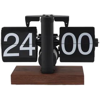 Greensen Flip Down Uhr Digitale Mechanische Retro-Klappuhr mit dickem Holzsockel Minimalistische Auto Flip Clock Große Zahlen Schreibtischuhr Tischuhr 24 H 15 x 8 x 14 cm