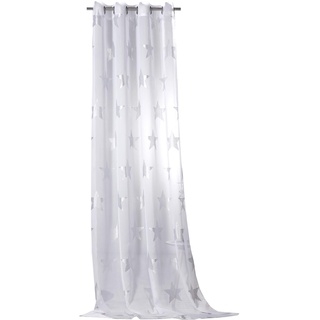 heimtexland Ösenschal Vorhang mit Silberdruck Sterne 245x140 cm in weiß Silber Voile Transparent mit schönem Fall Maritim Stern Gardine Typ566